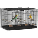 PawHut Bird Cage with Divider, 4 Wooden Perches, Slide Out Tray, Black