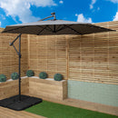 3m Solar Powered Lit Banana Cantilever Garden Parasol with LEDs & Base Weights Included in Grey