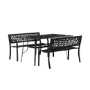 Outdoor 4 Person Rectangular Glass Top Garden Dining Table and 2 Benches Set