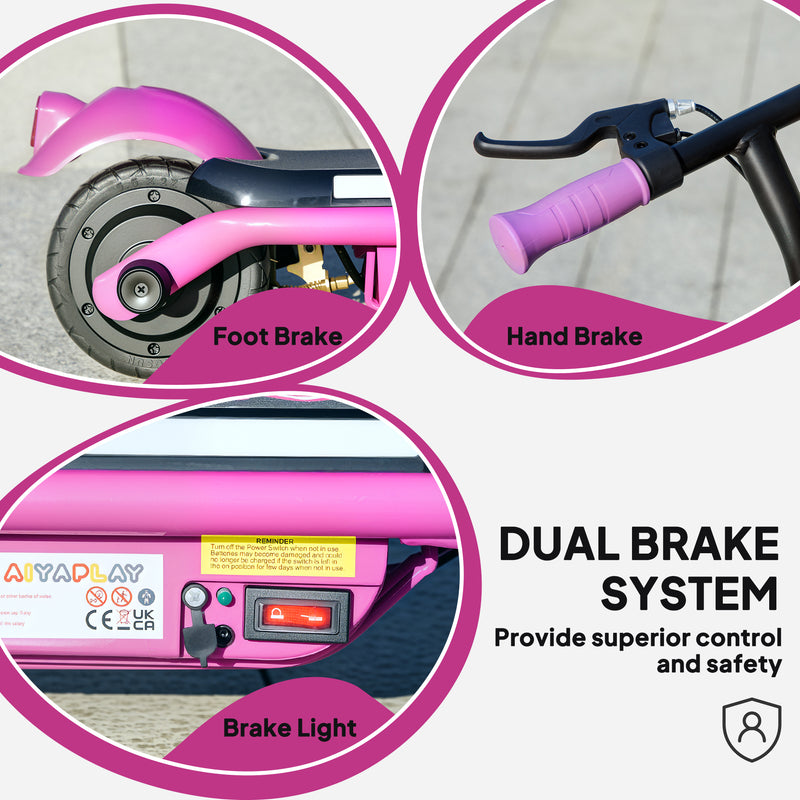 AIYAPLAY Electric Scooter for 6-14 with Dual Brakes & Colourful Light