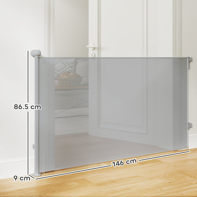 PawHut Retractable Stair Gate, Dog Gate Extends Up To Wide, Grey