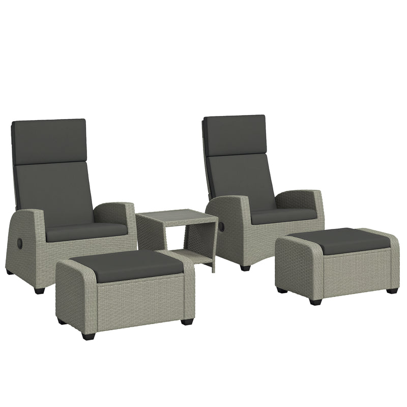Outsunny 5 PCs Rattan Garden Furniture Set with Reclining Chairs, Grey