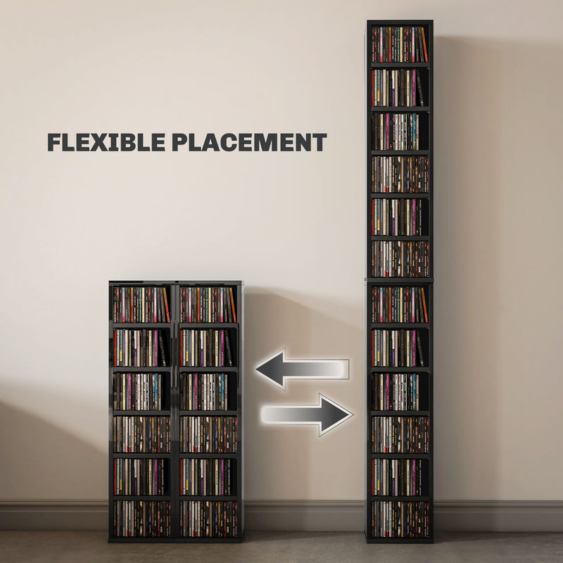 HOMCOM Set Of 2 CD Storage Units With Adjustable Shelves, High Gloss White, Grey And Black
