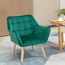 HOMCOM Luxe Velvet-Feel Accent Chair w/ Wide Arms Slanted Back Wood Legs Green