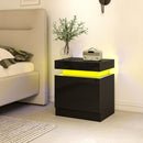 HOMCOM High Gloss Bedside Table with LED Light & 2 Drawers, Set of 2, Black