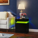 HOMCOM High Gloss Bedside Table with LED Light & 2 Drawers, Set of 2, Black