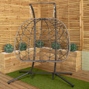 Samuel Alexander 2 Seater Hanging Garden Rattan Egg Chair With Steel Frame And Waterproof Cover In Grey