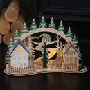 19cm Battery Operated Light up Christmas Wooden Village Scene with Reindeer & 5 Warm White LEDs