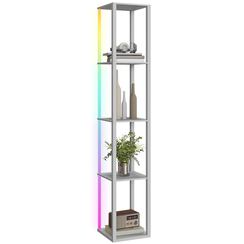 HOMCOM RGB LED Floor Lamp with Shelves and Remote Control for Bedroom