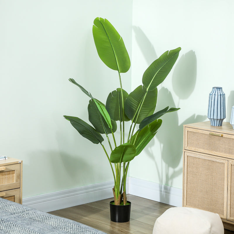 HOMCOM Artificial Bird of Paradise Plant with Flocking in Pot, Green