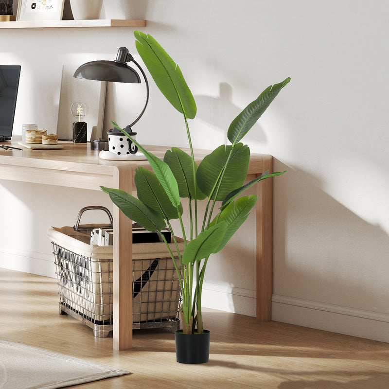 HOMCOM Artificial Bird of Paradise Plant with Flocking in Pot, Green