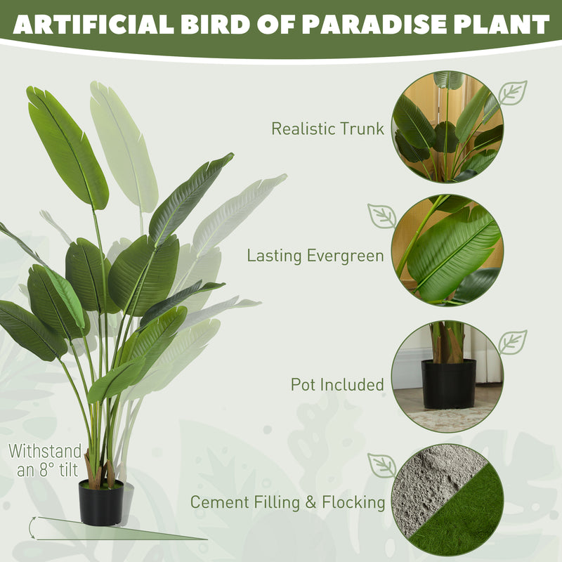 HOMCOM Artificial Bird of Paradise Plant with Flocking in Pot, Green