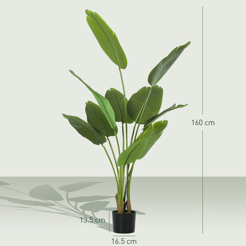 HOMCOM Artificial Bird of Paradise Plant with Flocking in Pot, Green