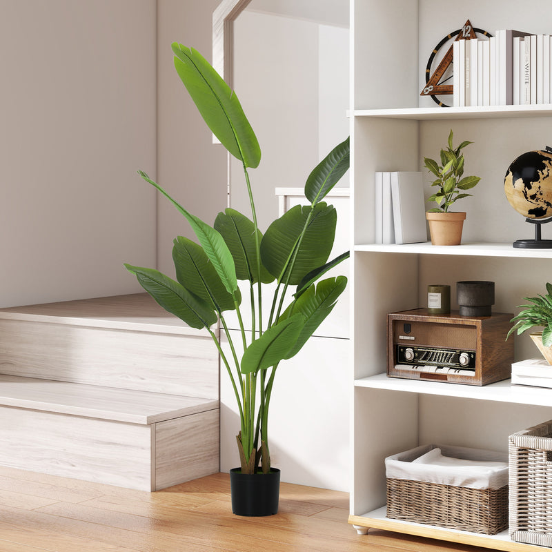 HOMCOM Artificial Bird of Paradise Plant with Flocking in Pot, Green