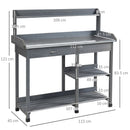 Outsunny Garden Potting Table Wooden Workstation w/ Metal Tabletop, Drawer, Shelves