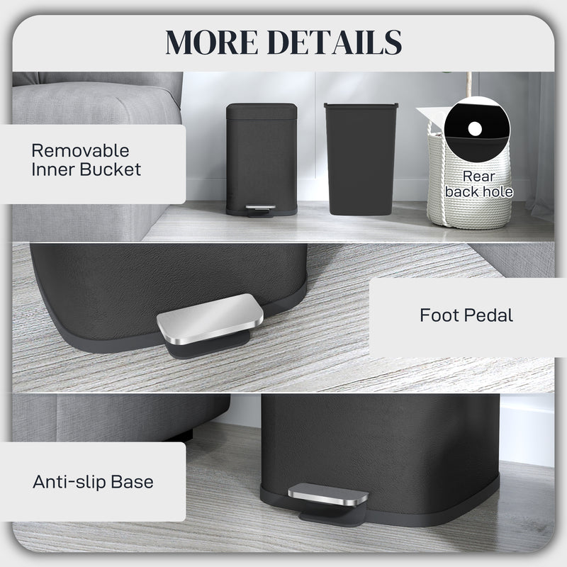 HOMCOM 12L Kitchen Pedal Bin, Metal Rubbish Bin with Soft-close Lid