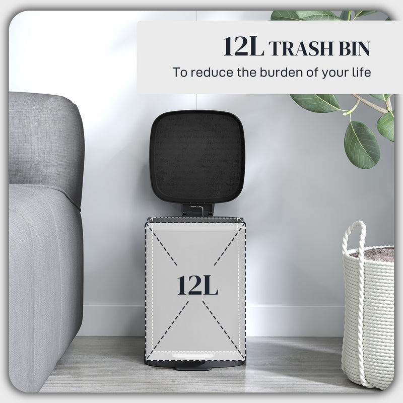 HOMCOM 12L Kitchen Pedal Bin, Metal Rubbish Bin with Soft-close Lid
