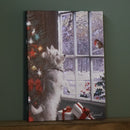 40cm x 30cm Battery Operated Light up Fibre Optic Christmas Dog & Robin Wall Art
