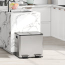 HOMCOM Dual Kitchen Bin Pedal Bin for Recycling and Waste, Silver Tone