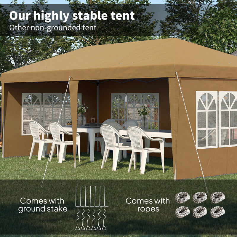 Outsunny 3 x 6m Heavy Duty Gazebo Marquee Party Tent with Storage Bag Khaki