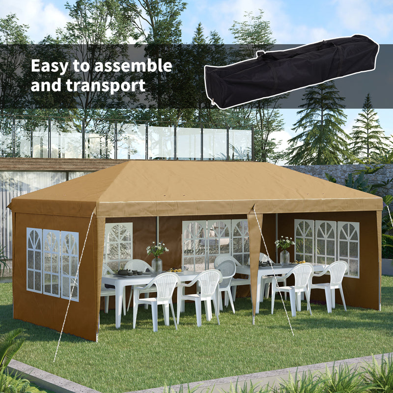 Outsunny 3 x 6m Heavy Duty Gazebo Marquee Party Tent with Storage Bag Khaki