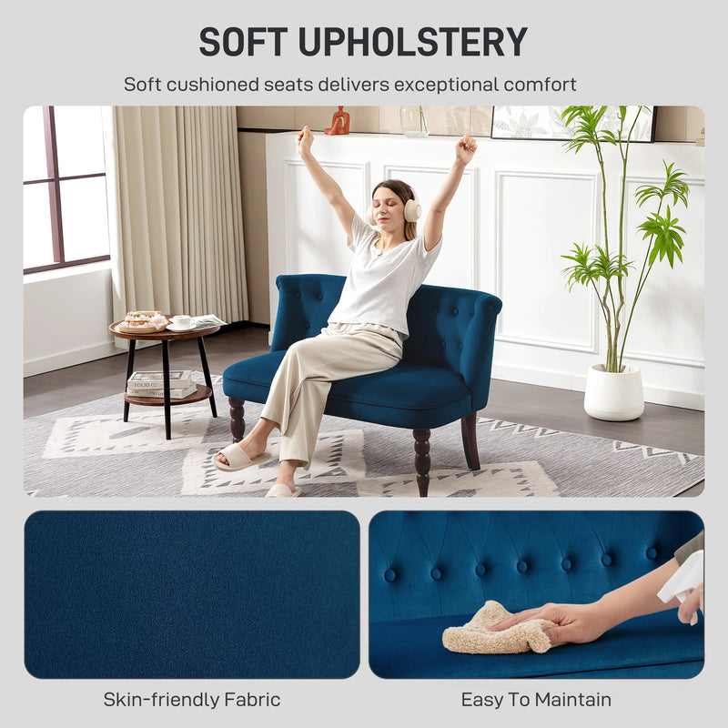 HOMCOM Velvet-Feel Two-Seat Lounger Sofa with Wood Frame