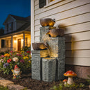 Outsunny 4-Tier Outdoor Fountain With LED Lights, Grey And Rustic Brown