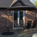 Outdoor 4 Person Rectangular Glass Top Garden Dining Table Chairs With Black Banana Lit Parasol and Base Set