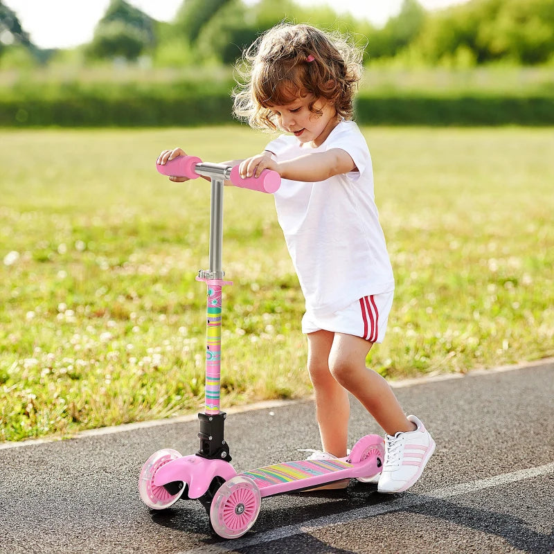 HOMCOM Foldable kids  Scooter with  Flashing Wheels - Pink