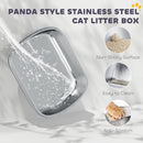 PawHut XL Stainless Steel Litter Box Tray With Lid, Panda Style