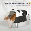 PawHut XL Stainless Steel Litter Box Tray With Lid, Panda Style