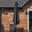 Outdoor 6 Person Rectangular Glass Top Garden Dining Table Chairs With Black Parasol and Base Set