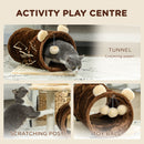 PawHut Cat Tree w/ Scratching Post, Bed, Cat Tunnel, Toy Ball