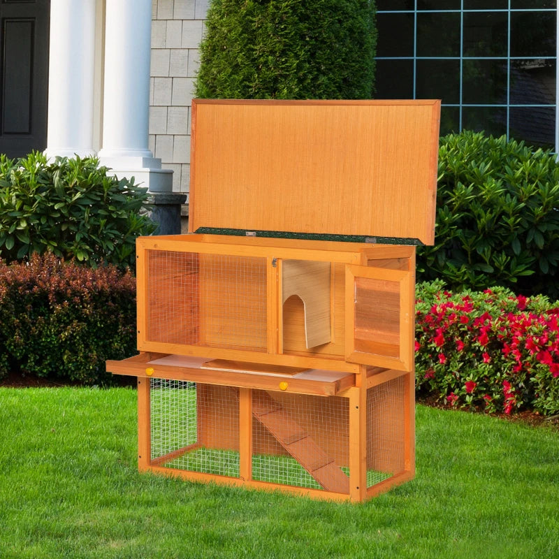 PawHut-2 Tier Rabbit Hutch