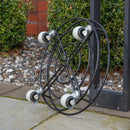 32cm Black Metal Garden Flower Plant Pot Trolley on Castor Wheels