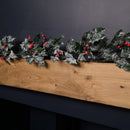 1.8m Frosted Green Holly Leaf & Berry Glitter Garland Christmas Decoration