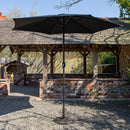 Outdoor 4 Person Rectangular Glass Top Garden Dining Table Chairs With Black Parasol and Base Set