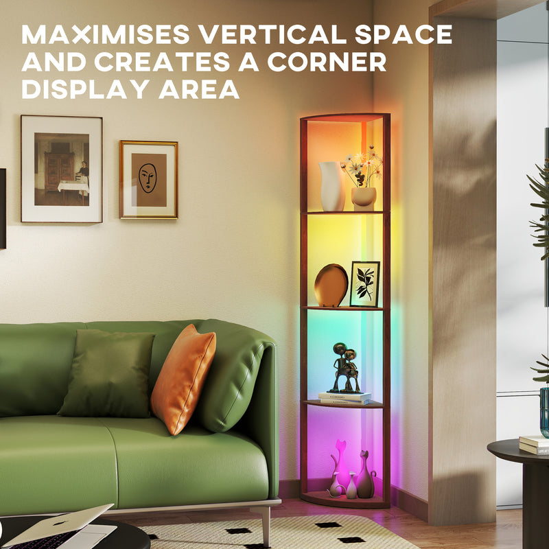HOMCOM RGB LED Floor Lamp with Shelves and Remote Control for Living Room