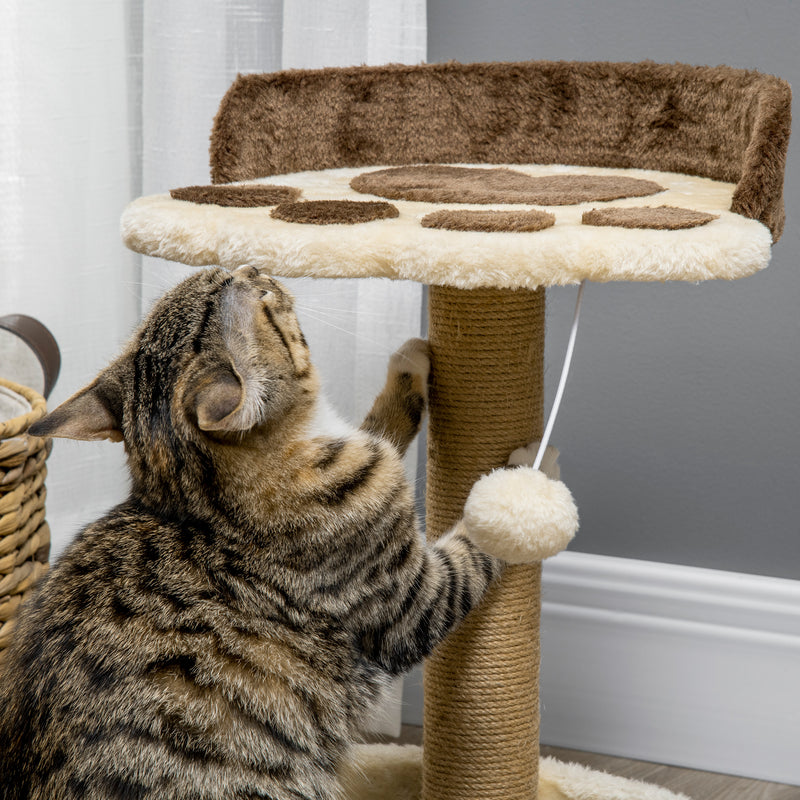 PawHut 44cm Cat Tree with Sisal Cat Scratching Post, Toy Ball - Brown