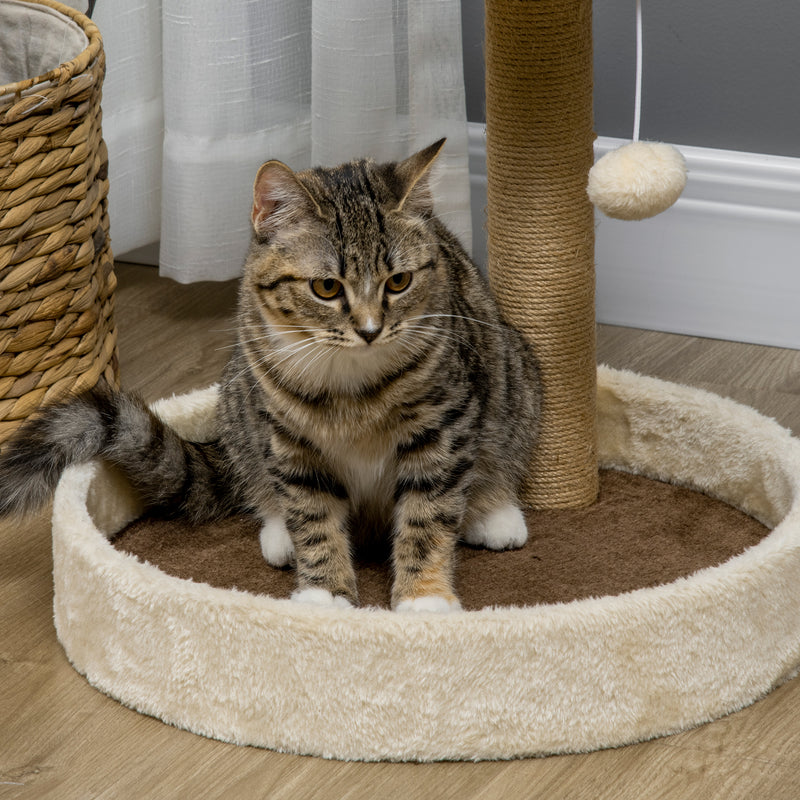PawHut 44cm Cat Tree with Sisal Cat Scratching Post, Toy Ball - Brown