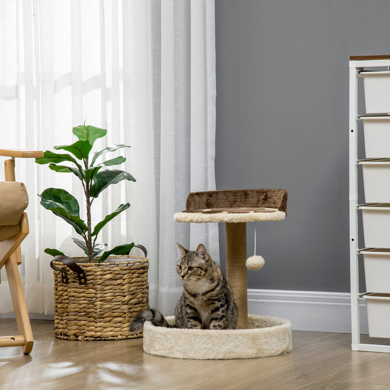PawHut 44cm Cat Tree with Sisal Cat Scratching Post, Toy Ball - Brown