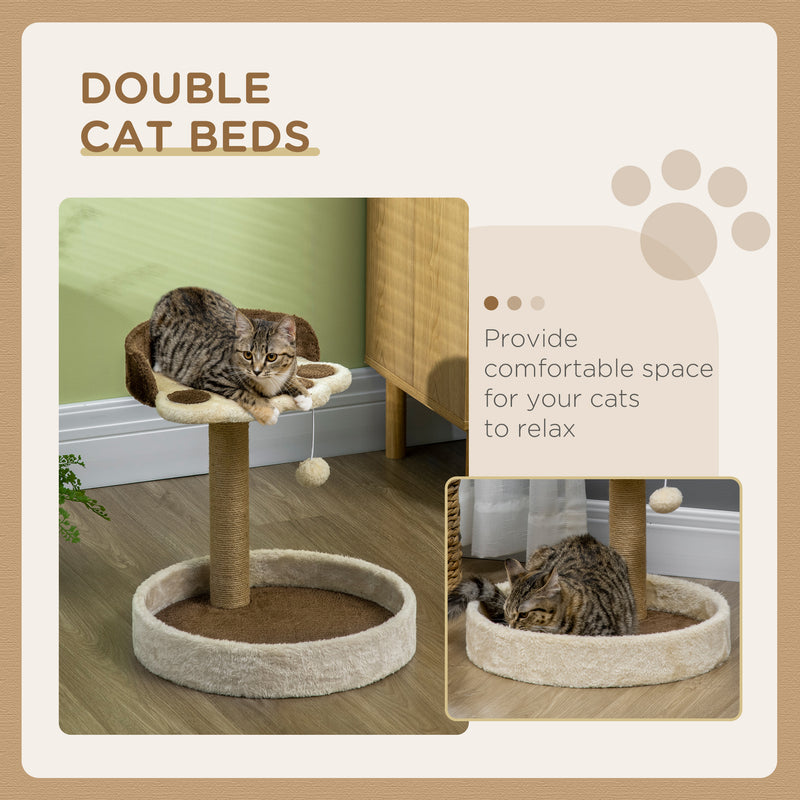 PawHut 44cm Cat Tree with Sisal Cat Scratching Post, Toy Ball - Brown