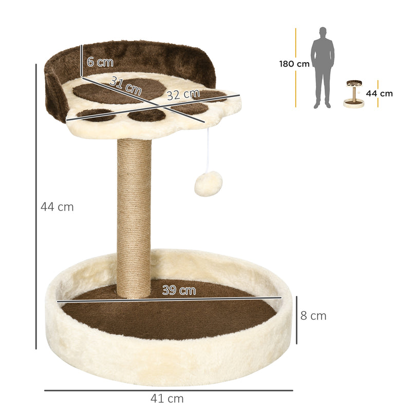 PawHut 44cm Cat Tree with Sisal Cat Scratching Post, Toy Ball - Brown