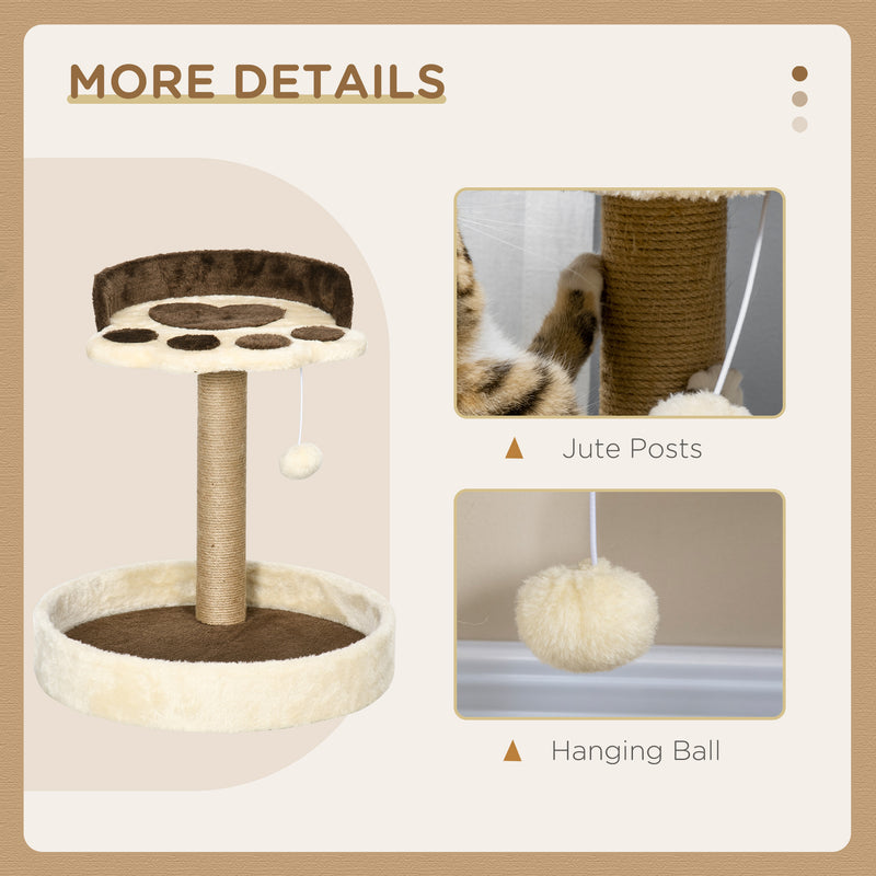 PawHut 44cm Cat Tree with Sisal Cat Scratching Post, Toy Ball - Brown