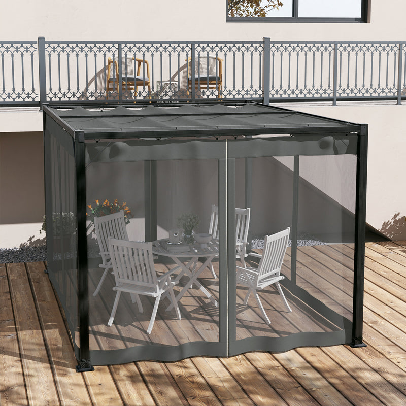 Outsunny Pergola with Retractable Roof and Netting, Dark Grey