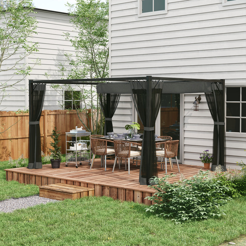 Outsunny Pergola with Retractable Roof and Netting, Dark Grey