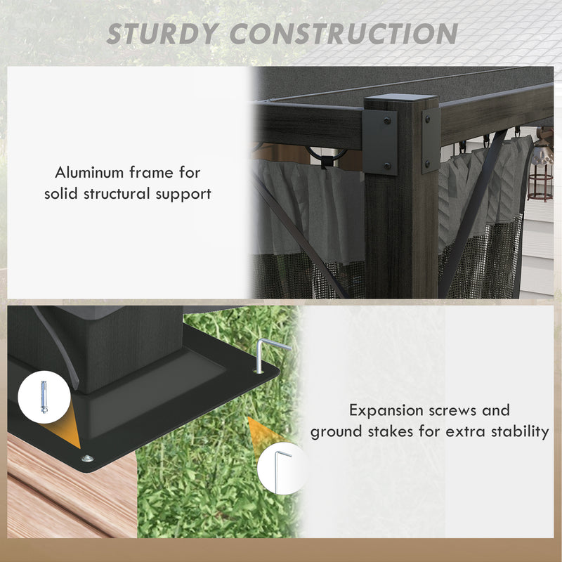 Outsunny Pergola with Retractable Roof and Netting, Dark Grey