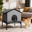 PawHut Outdoor Cat House, Feral Cat Shelter With Elevated Base, Grey
