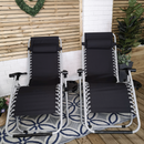 Set of 2 Multi Position Zero Gravity Relaxer Chair Sun Lounger in Black & Silver