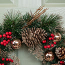 40cm Hanging Christmas Wreath with Gold Baubles, Berries & Pinecones